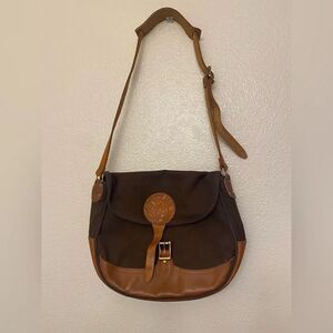 Duluth Pack bison leather Shell Purse brown canvas Large 10"H x 13"W x 3"D